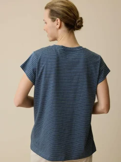 Grüne Erde Nachtwäsche^Schlafshirt aus Bio-Baumwolle, 84 blau/natur melange ringel, XS, GOTS