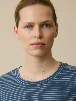 Grüne Erde Nachtwäsche^Schlafshirt aus Bio-Baumwolle, 84 blau/natur melange ringel, XS, GOTS