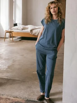 Grüne Erde Nachtwäsche^Schlafshirt aus Bio-Baumwolle, 84 blau/natur melange ringel, XS, GOTS