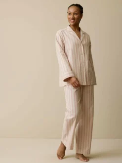 Grüne Erde Nachtwäsche^Schlafshirt aus Bio-Baumwolle, 88 cranberry gestreift, L, GOTS