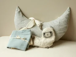 Kinder Grüne Erde Stillkissen Und Seitenschläferkissen^Set: Stillkissen Mond mit Überzug, Julie blaugrau, 40 x 60 cm, Überzug: 100 % Baumwolle, Füllung: 100 % Naturlatex, GOTS