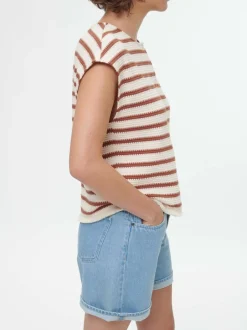 Grüne Erde Shirts^Shirt aus Bio-Baumwolle, 56 offwhite/kastanie jacquard ringel, 38, GOTS