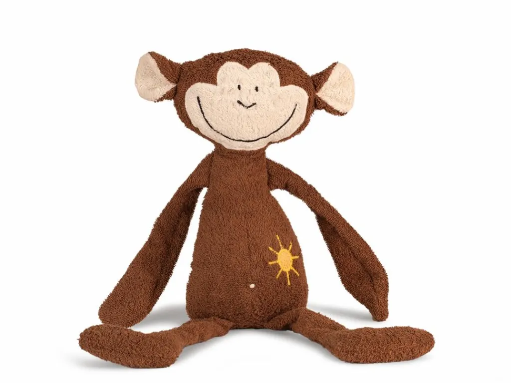 Grüne Erde Geschenke-Guide|Kuscheltiere & Spielzeug^Sonnenschein-Affe Abu mit gelber Sonne, ca. 50 cm, Bezug: 100 % Baumwolle, Füllung: 100 % Schurwolle (Schaf), GOTS