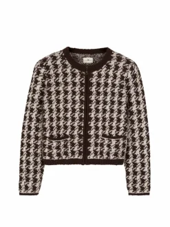 Grüne Erde Strickjacken^Strickjacke aus Alpakawolle, 09 hahnentritt chocolate, S