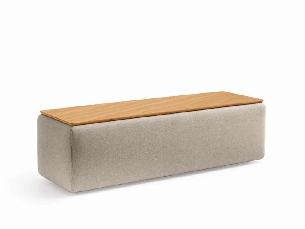 Grüne Erde Garderobe^Truhe Tambor rechteckig, B 143 cm x T 48 cm x H 41 cm, Bezug Wollstoff Tano Natur (79),