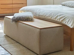 Grüne Erde Garderobe^Truhe Tambor rechteckig, B 143 cm x T 48 cm x H 41 cm, Bezug Wollstoff Tano Natur (79),