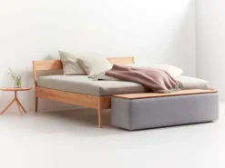 Grüne Erde Garderobe^Truhe Tambor rechteckig, B 143 cm x T 48 cm x H 41 cm, Bezug Wollstoff Tano Natur (79),