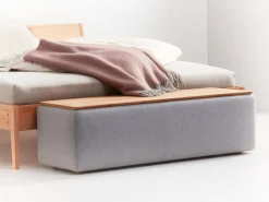 Grüne Erde Garderobe^Truhe Tambor rechteckig, B 143 cm x T 48 cm x H 41 cm, Bezug Wollstoff Tano Natur (79),