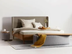 Grüne Erde Garderobe^Truhe Tambor rechteckig, B 143 cm x T 48 cm x H 41 cm, Bezug Wollstoff Tano Natur (79),