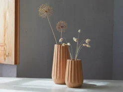 Grüne Erde Wohndekoration^Vase aus Erlenholz, Kannelur, H 26,5 cm, geölt, inkl. Glaseinsatz