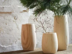 Grüne Erde Wohndekoration^Vase aus Eschenholz, inkl. Glaseinsatz, H 17 cm, ø 8 cm